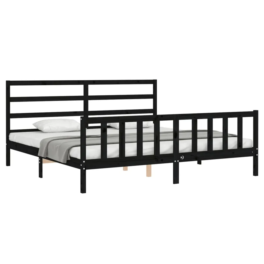 Cadre de lit sans matelas noir 200x200 cm bois massif de pin - 3