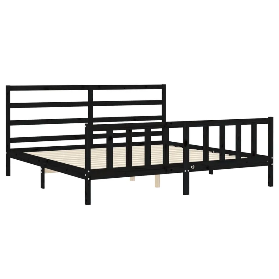 Cadre de lit sans matelas noir 200x200 cm bois massif de pin - 5