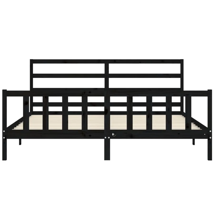 Cadre de lit sans matelas noir 200x200 cm bois massif de pin - 6