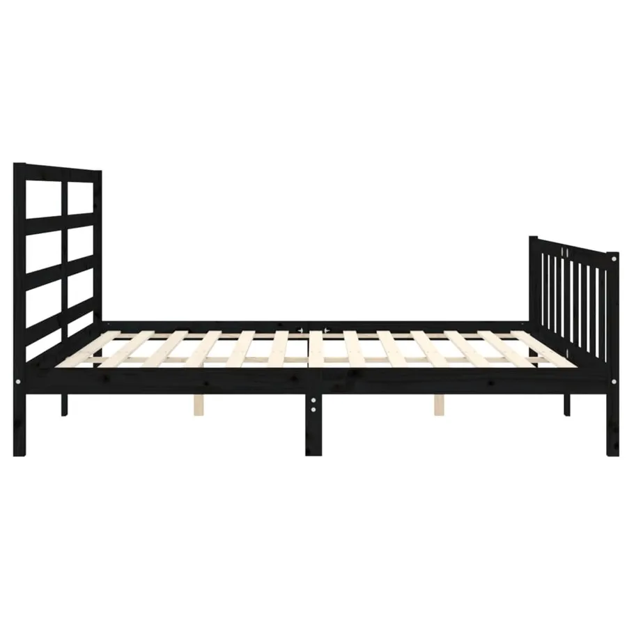 Cadre de lit sans matelas noir 200x200 cm bois massif de pin - 7