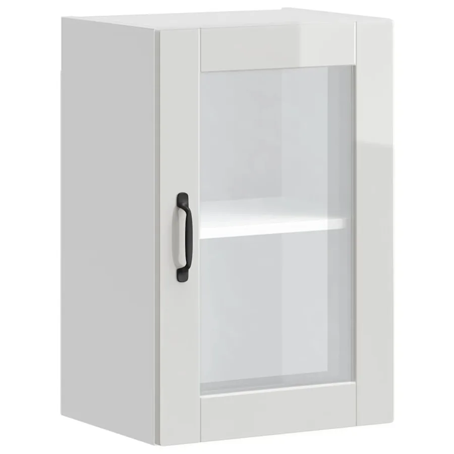 Armoire murale cuisine avec porte en verre Porto blanc brillant - 2