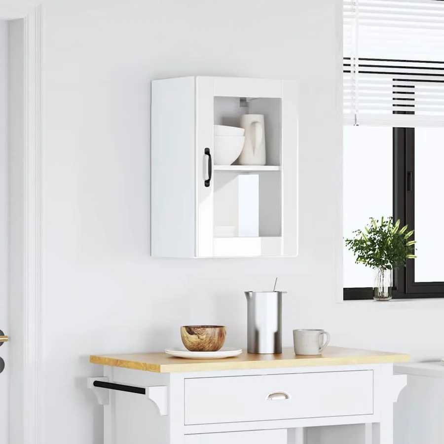 Armoire murale cuisine avec porte en verre Porto blanc brillant - 3
