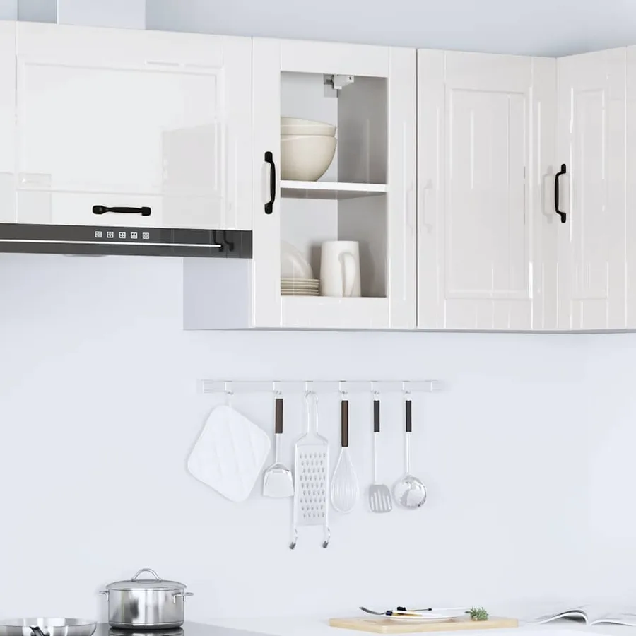 Armoire murale cuisine avec porte en verre Porto blanc brillant - 4