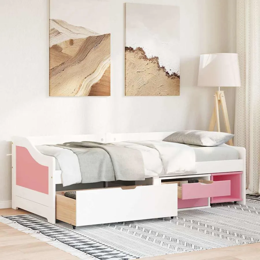 Lit de jour et 3 tiroirs sans matelas IRUN blanc rose 90x200 cm - 3