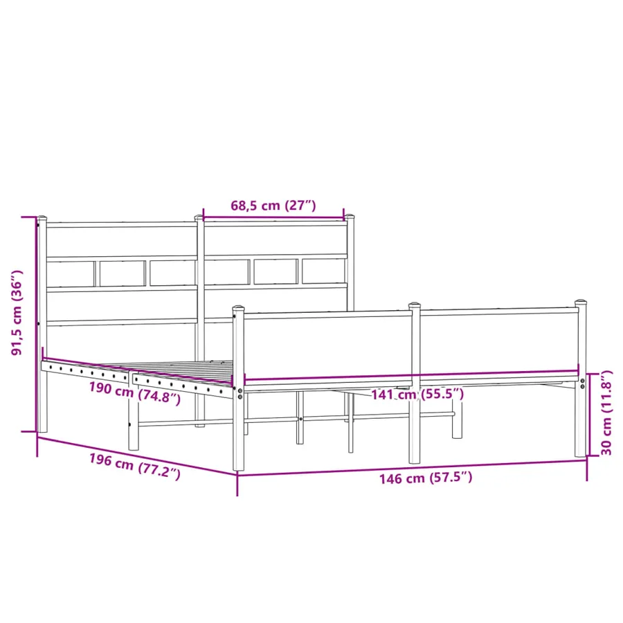 Cadre de lit sans matelas chêne sonoma 140x190 cm - 9