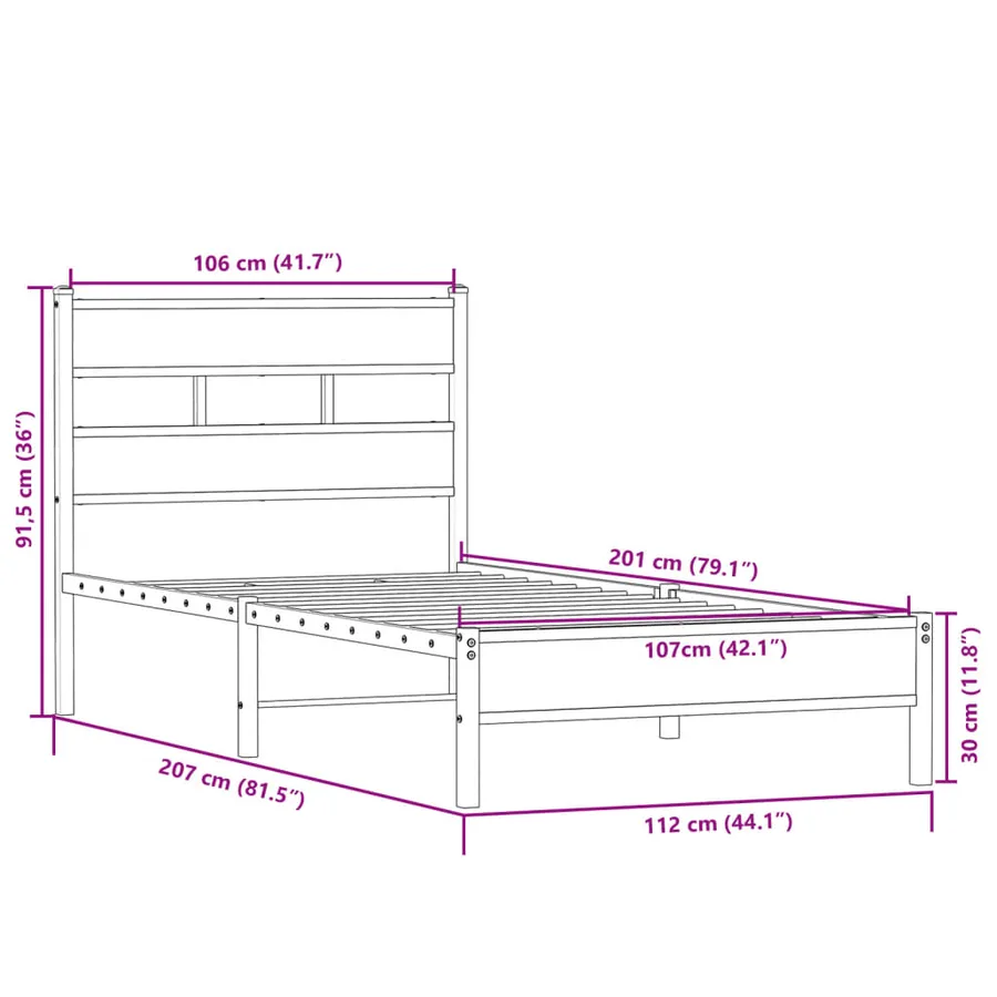 Cadre de lit sans matelas chêne sonoma 107x200 cm - 9