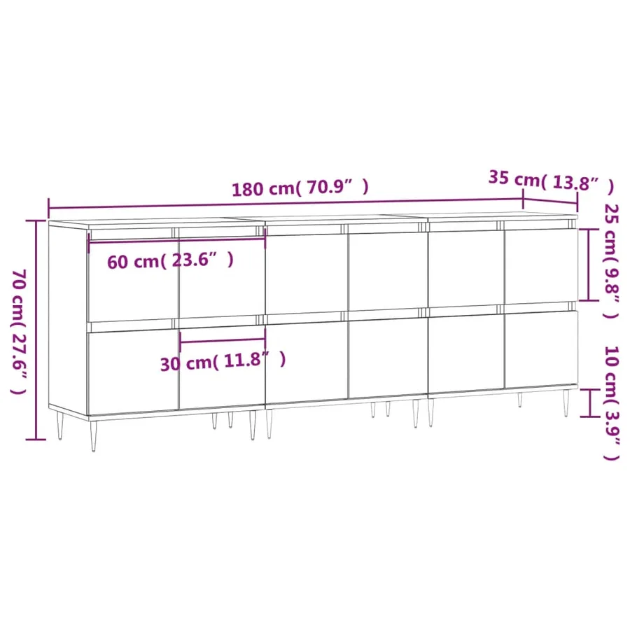 Buffets 3 pcs Sonoma gris Bois d'ingénierie - 11