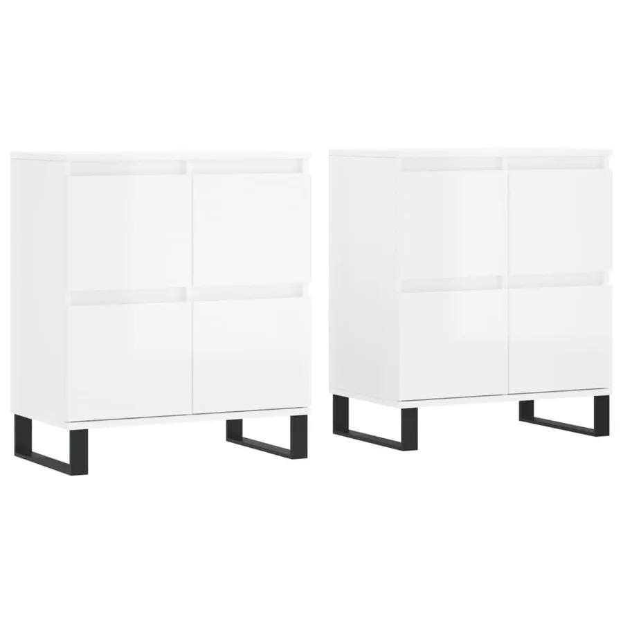 Buffets 2 pcs blanc brillant bois d'ingénierie - 2