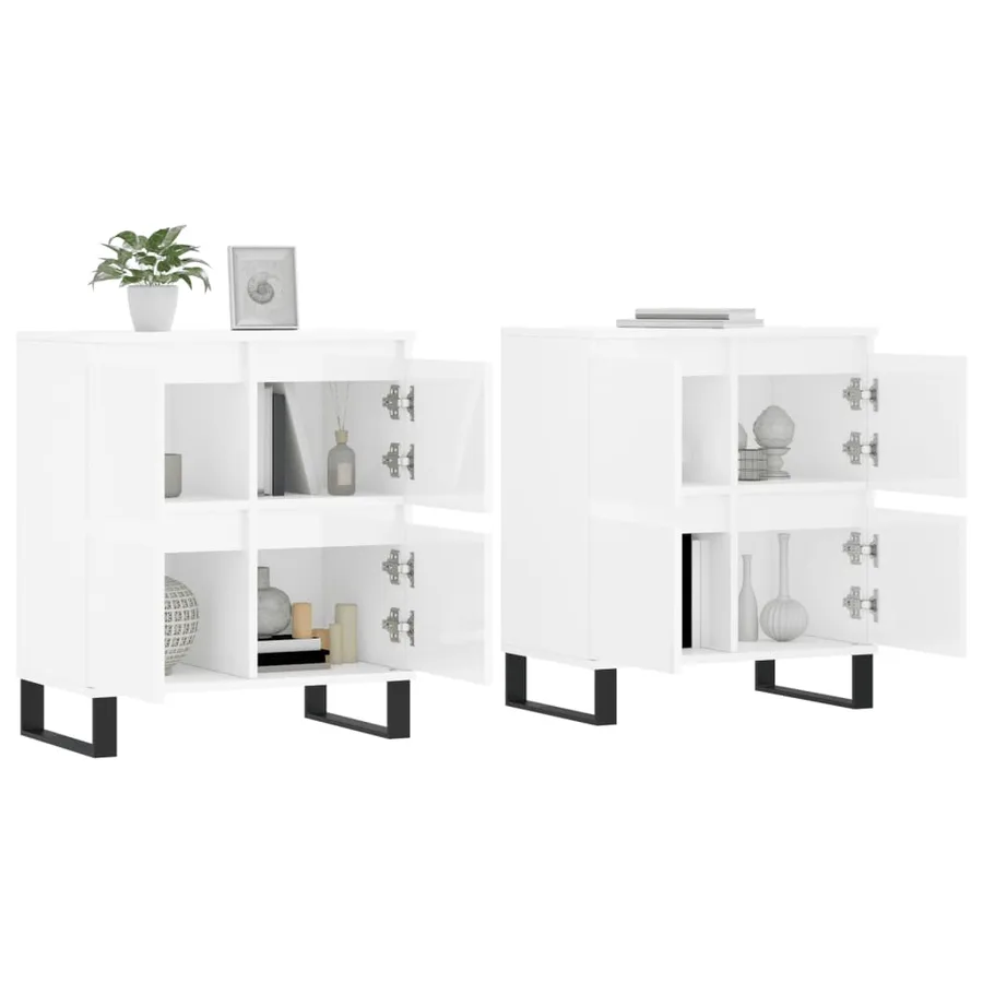 Buffets 2 pcs blanc brillant bois d'ingénierie - 3