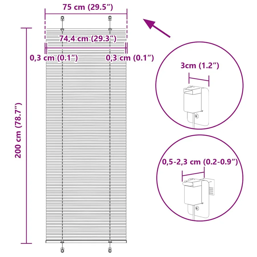 Store plissé gris clair 75x200 cm largeur du tissu 74,4 cm - 14