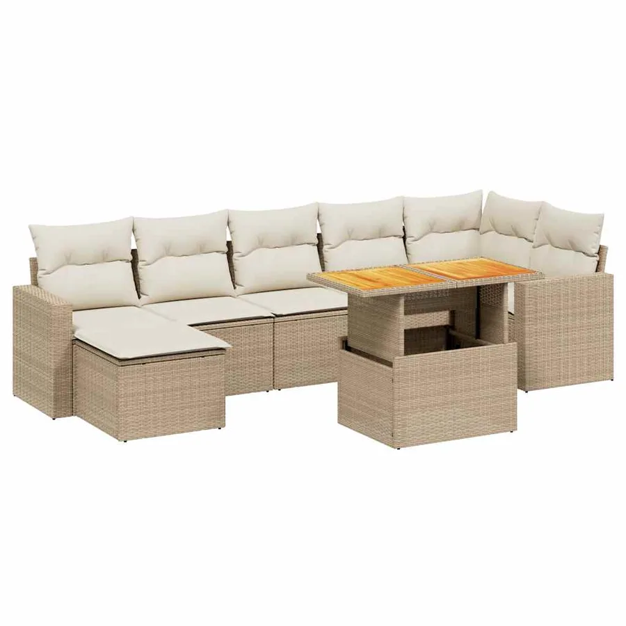 Salon de jardin avec coussins 8 pcs beige résine tressée - 2