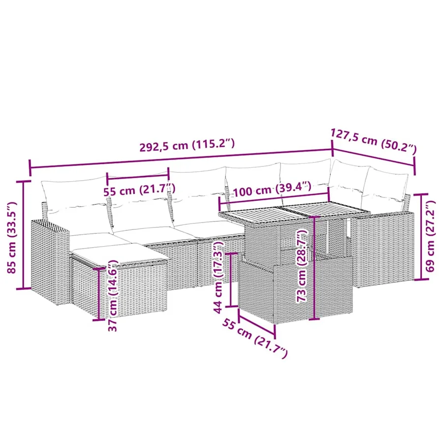 Salon de jardin avec coussins 8 pcs beige résine tressée - 3