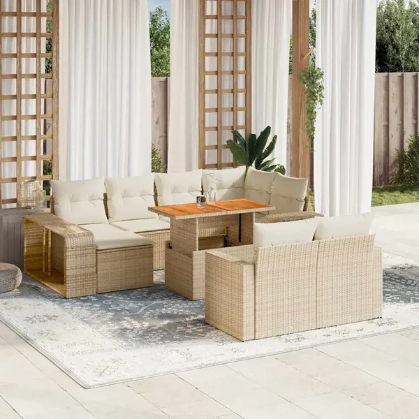 Salon de jardin 11 pcs avec coussins beige résine tressée