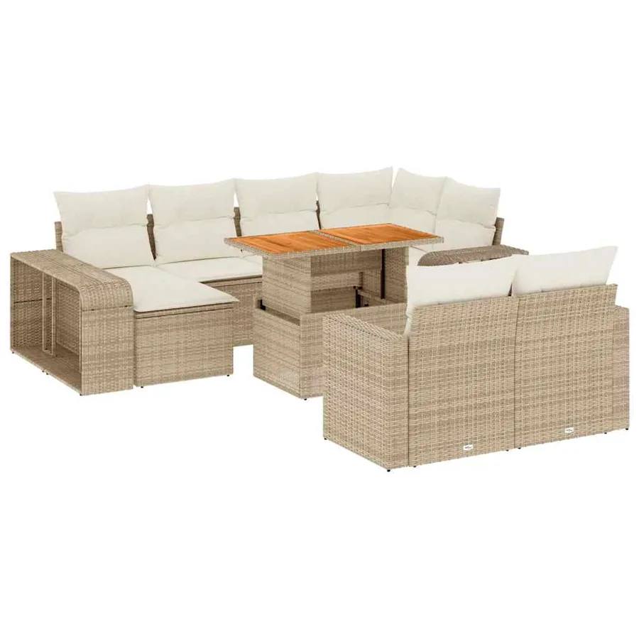 Salon de jardin 11 pcs avec coussins beige résine tressée - 2