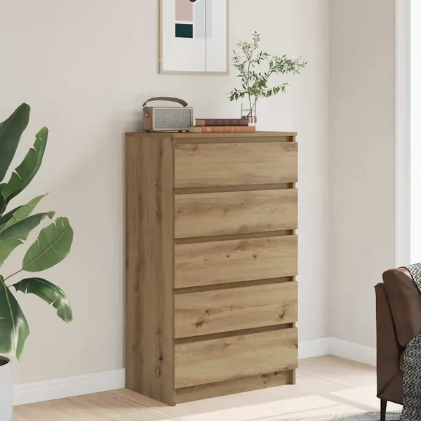 Commode chêne artisanal 60x36x103 cm bois d'ingénierie