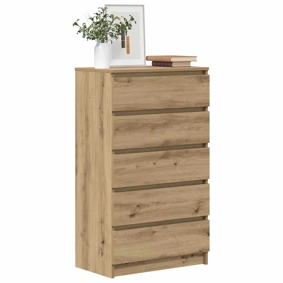 Commode chêne artisanal 60x36x103 cm bois d'ingénierie - 3