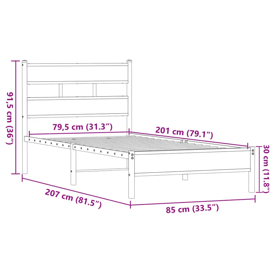 Cadre de lit sans matelas chêne marron 80x200cm bois ingénierie - 9