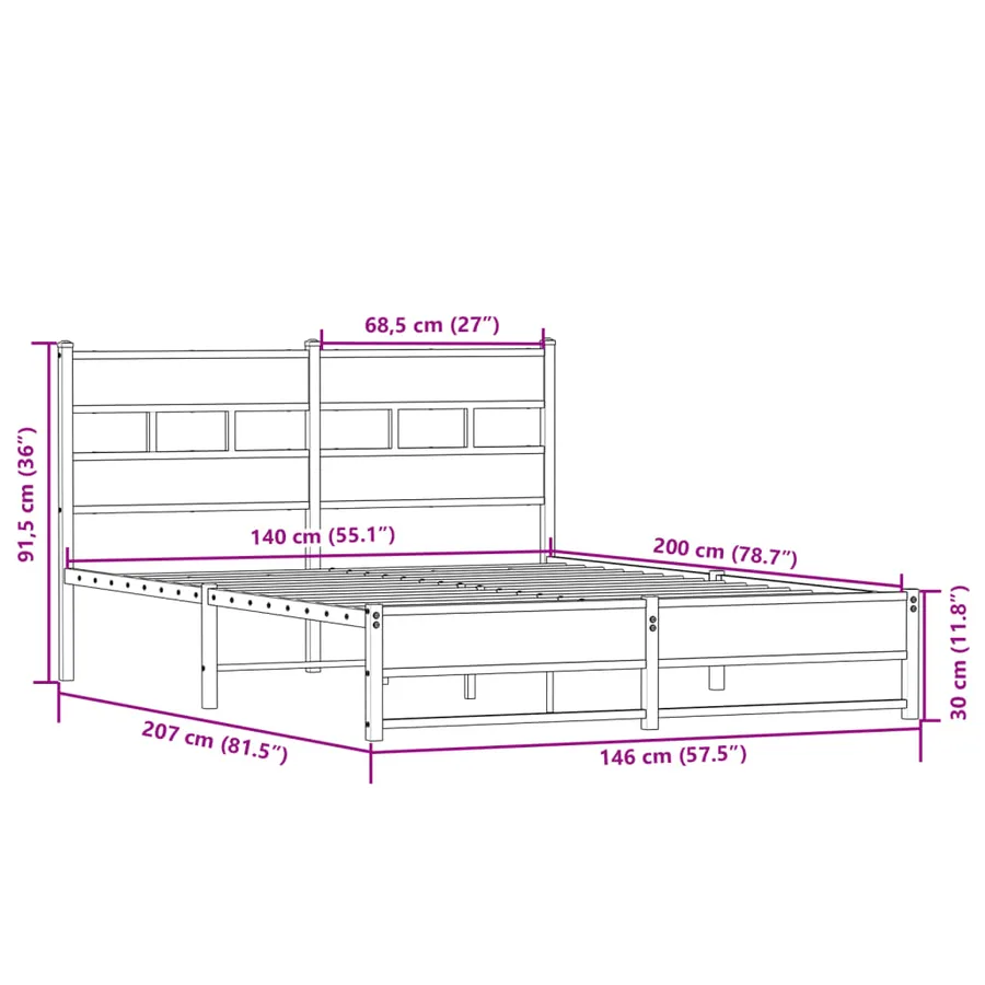 Cadre de lit en métal sans matelas chêne sonoma 140x200 cm - 9