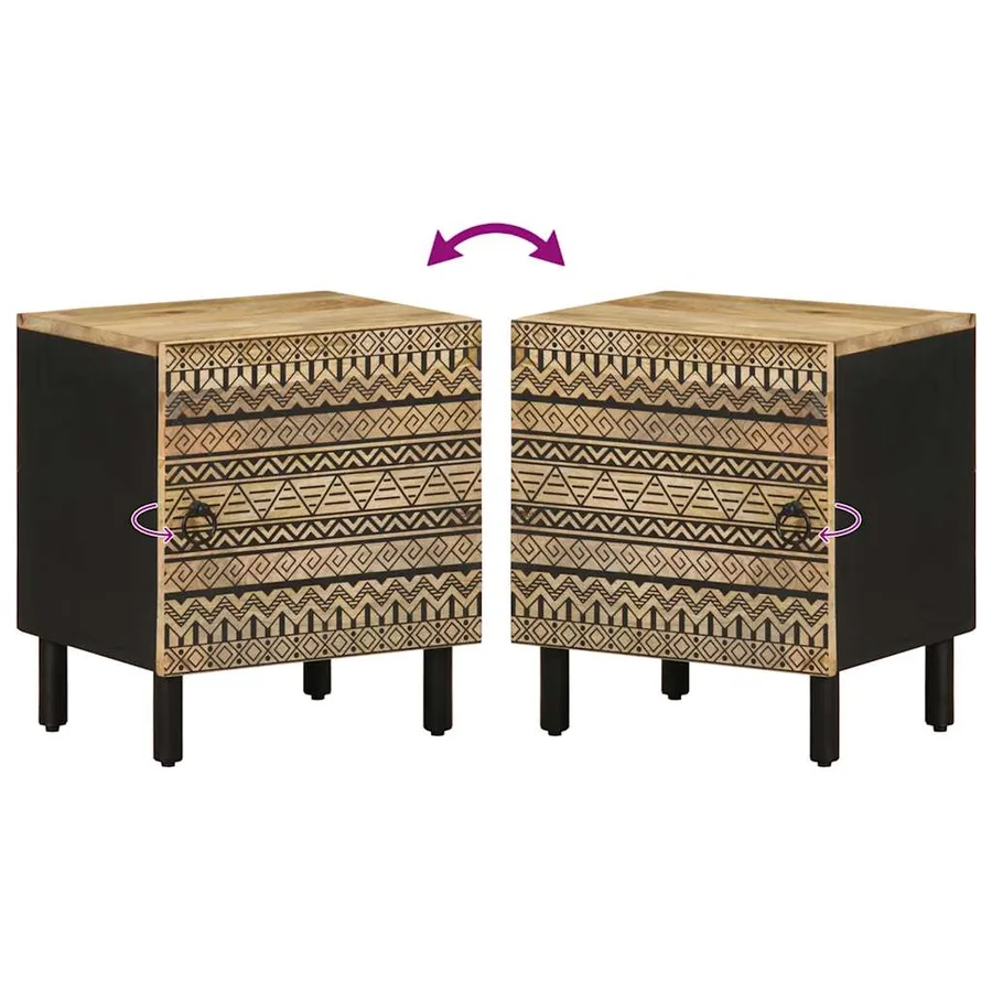 Table de chevet noir 40x33,5x46 cm bois de manguier massif brut - 6
