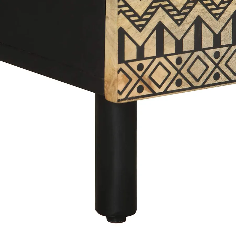 Table de chevet noir 40x33,5x46 cm bois de manguier massif brut - 9