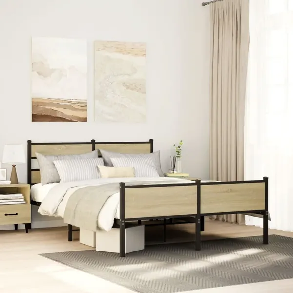 Cadre de lit en métal sans matelas chêne sonoma 160x200 cm