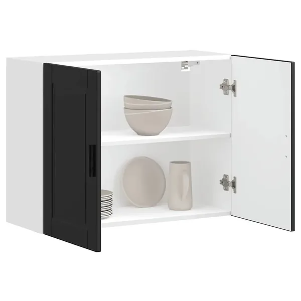 Armoire murale de cuisine Porto noir bois d'ingénierie