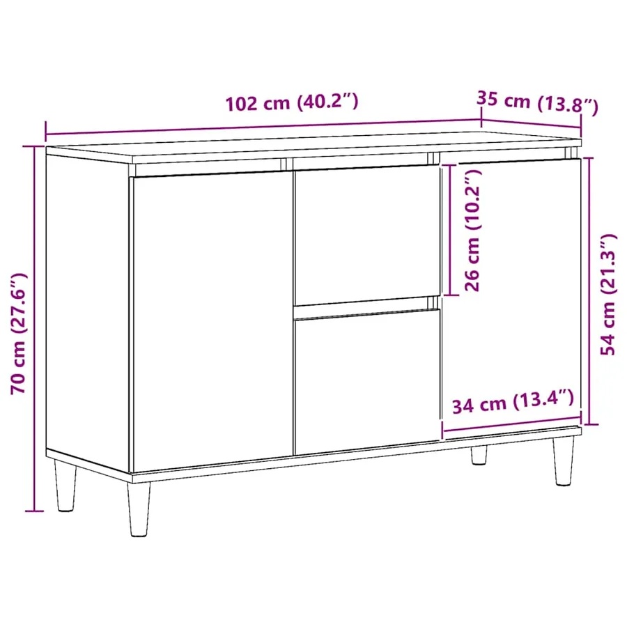 Buffet chêne artisanal 102x35x70 cm bois d'ingénierie - 10