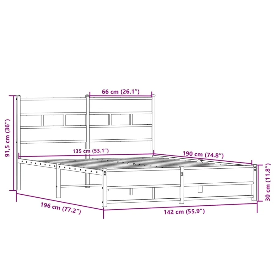 Cadre de lit en métal sans matelas chêne sonoma 135x190 cm - 9