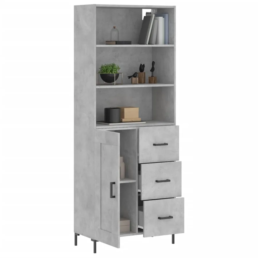 Buffet haut Gris béton 69,5x34x180 cm Bois d'ingénierie - 3