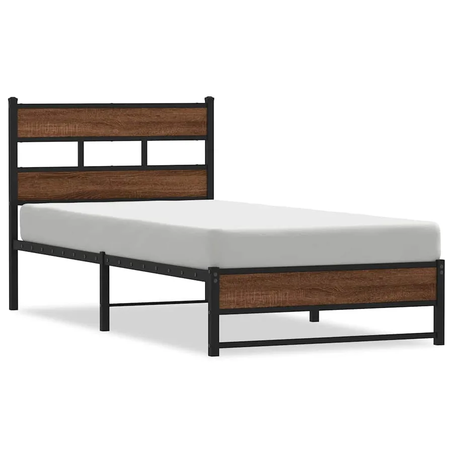 Cadre de lit en métal sans matelas chêne marron 107x203 cm - 2