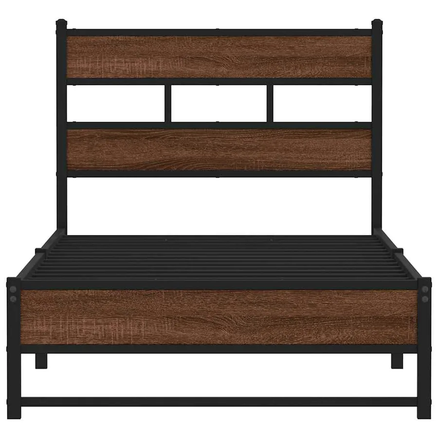 Cadre de lit en métal sans matelas chêne marron 107x203 cm - 4