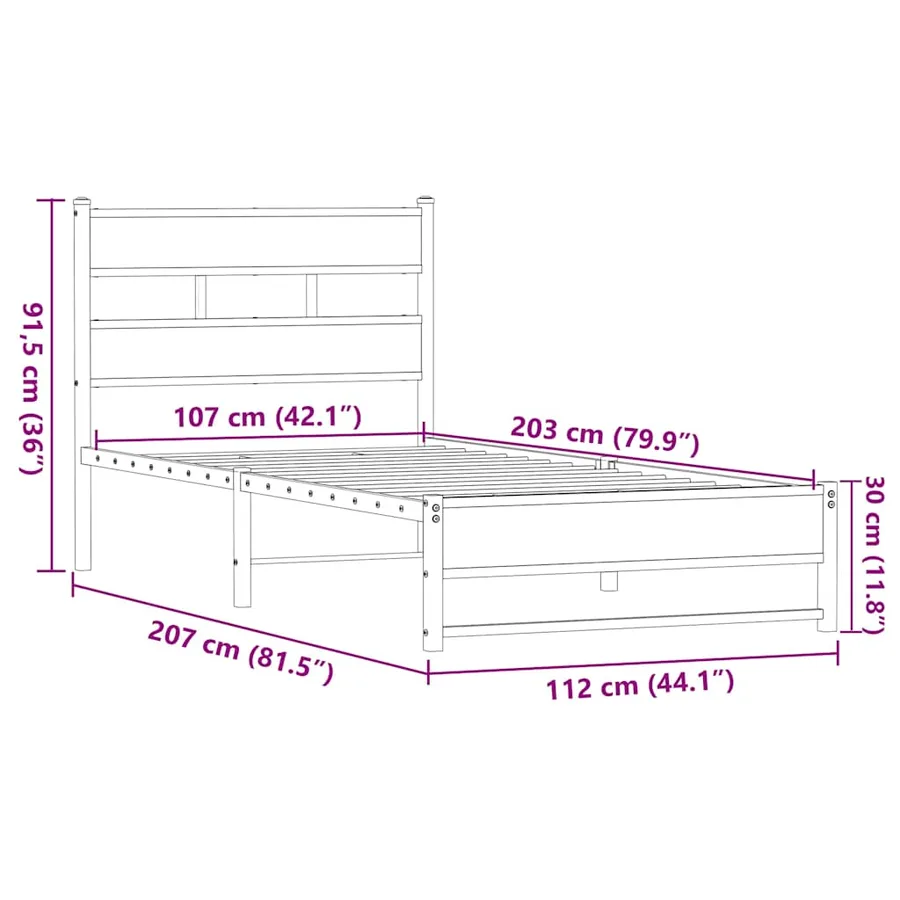 Cadre de lit en métal sans matelas chêne marron 107x203 cm - 9