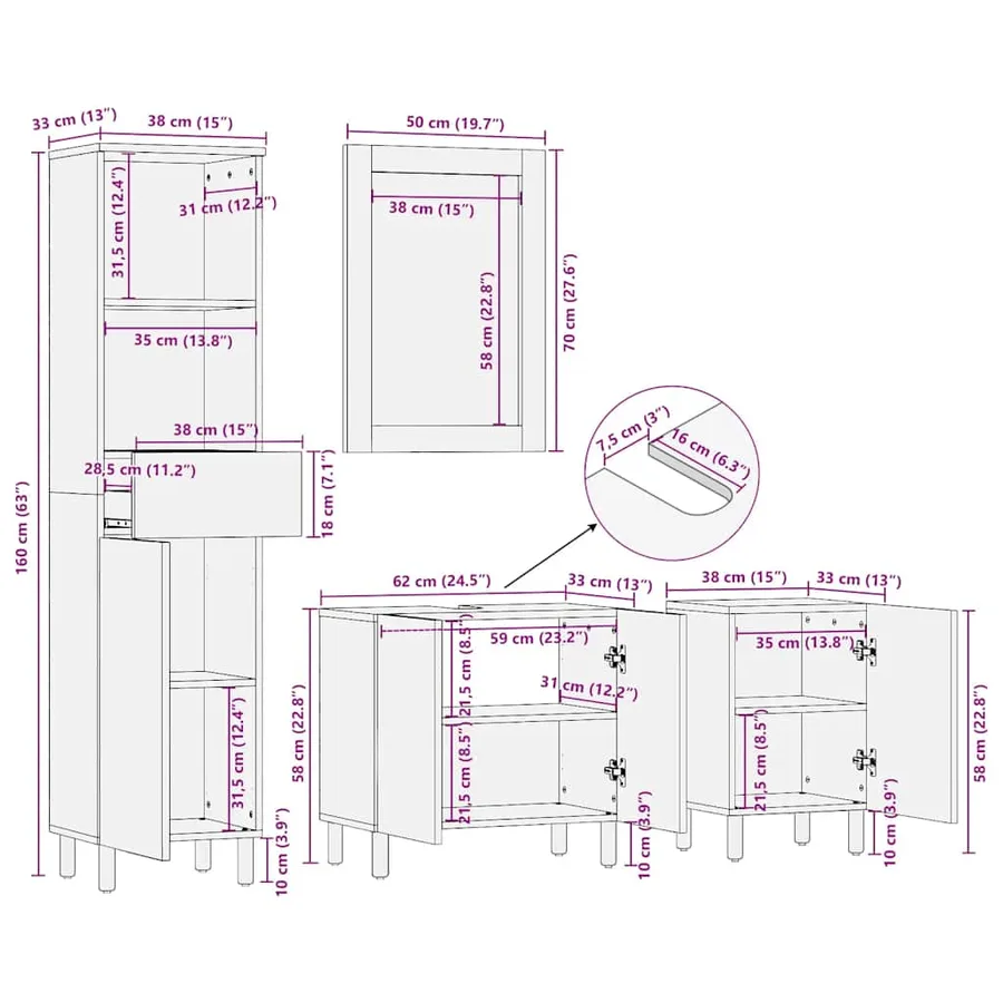 Ensemble de meubles de salle de bain 4 pcs bois manguier massif - 17
