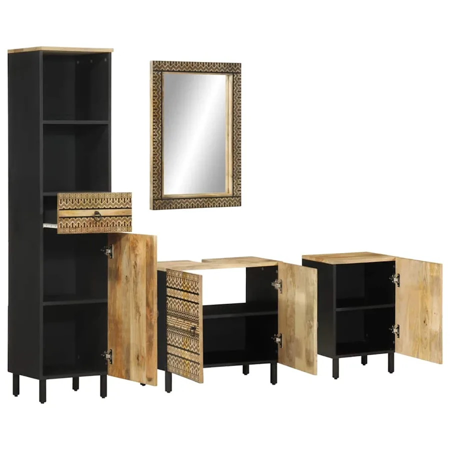 Ensemble de meubles de salle de bain 4 pcs bois manguier massif - 2