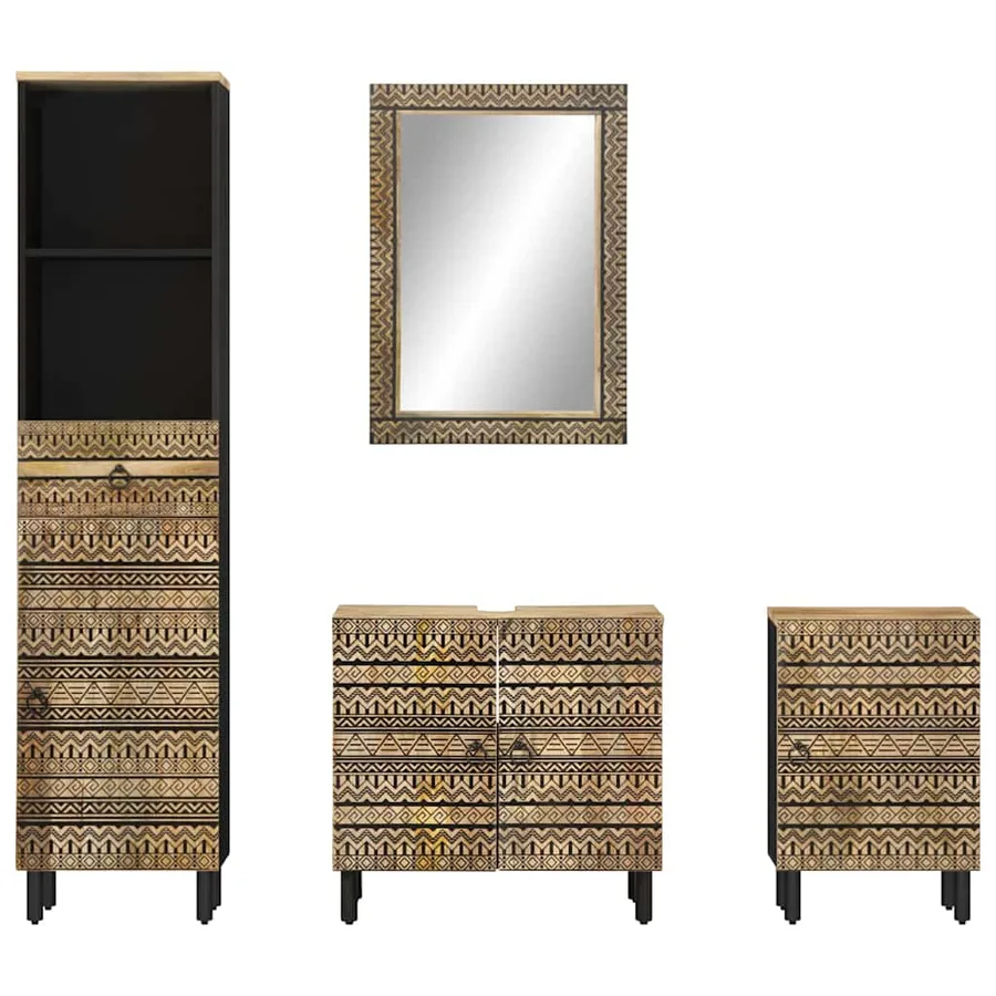 Ensemble de meubles de salle de bain 4 pcs bois manguier massif - 3