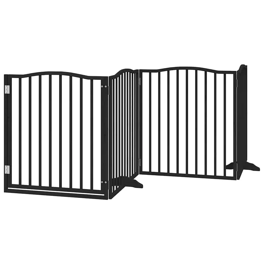 Barrière pour chiens et porte 4 panneaux noir bois de peuplier - 2