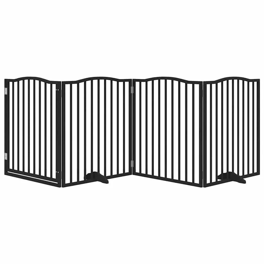 Barrière pour chiens et porte 4 panneaux noir bois de peuplier - 3