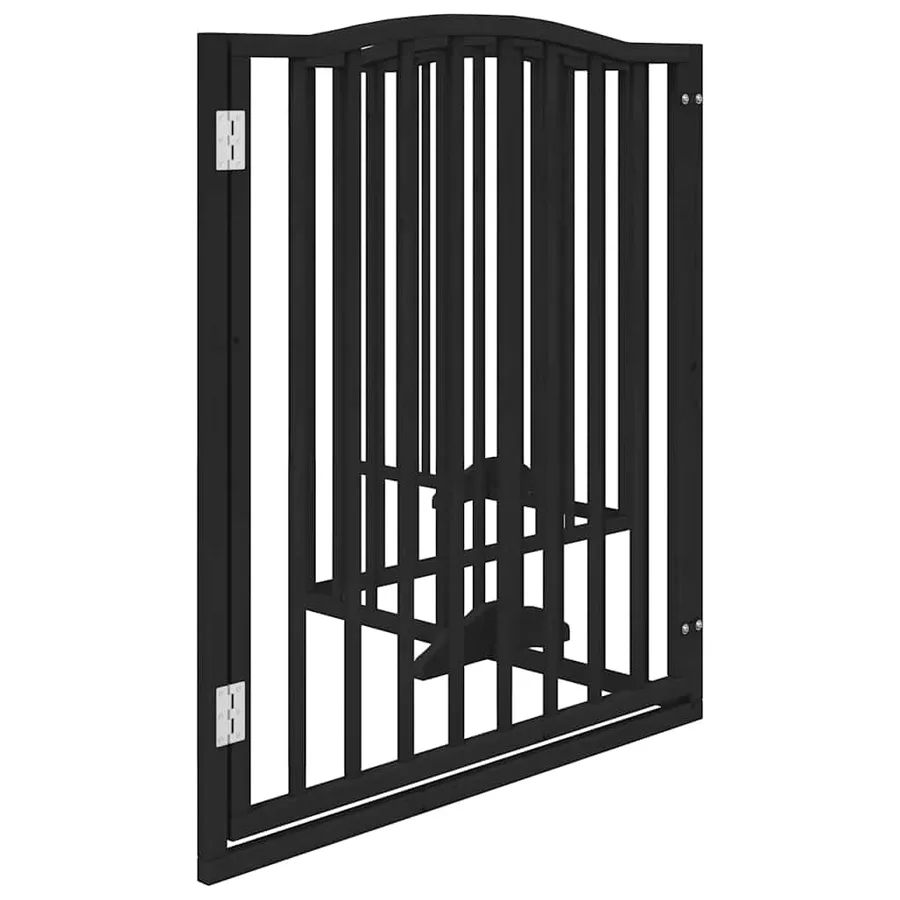 Barrière pour chiens et porte 4 panneaux noir bois de peuplier - 5