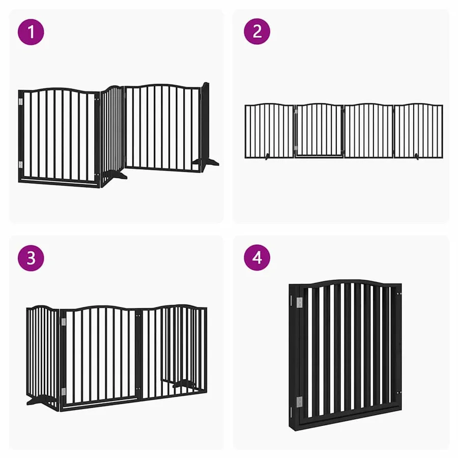 Barrière pour chiens et porte 4 panneaux noir bois de peuplier - 7