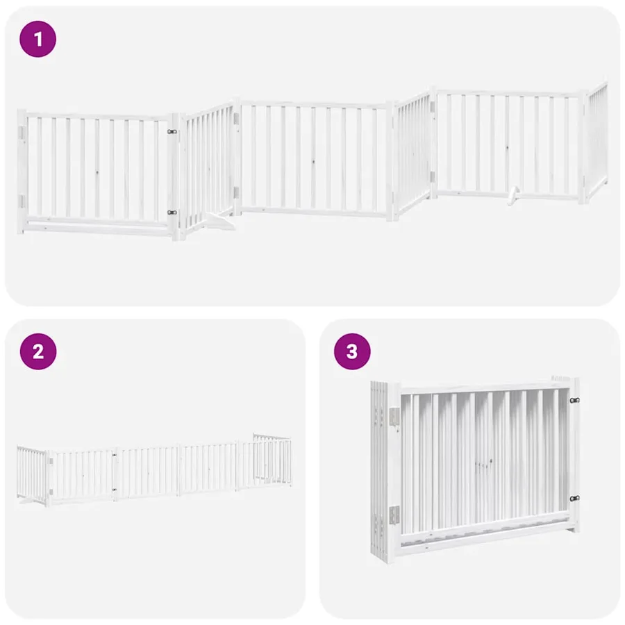 Barrière pour chien porte pliable 6panneaux blanc bois peuplier - 6