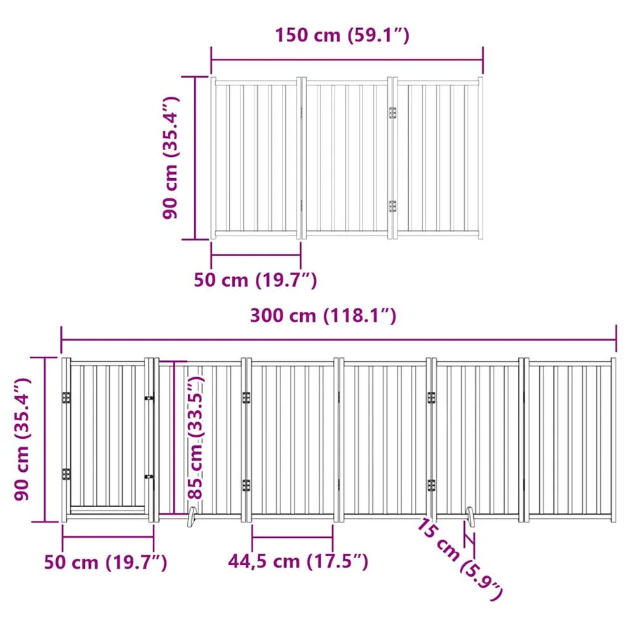 Barrière pour chien porte pliable 15 panneaux bois de peuplier - 11
