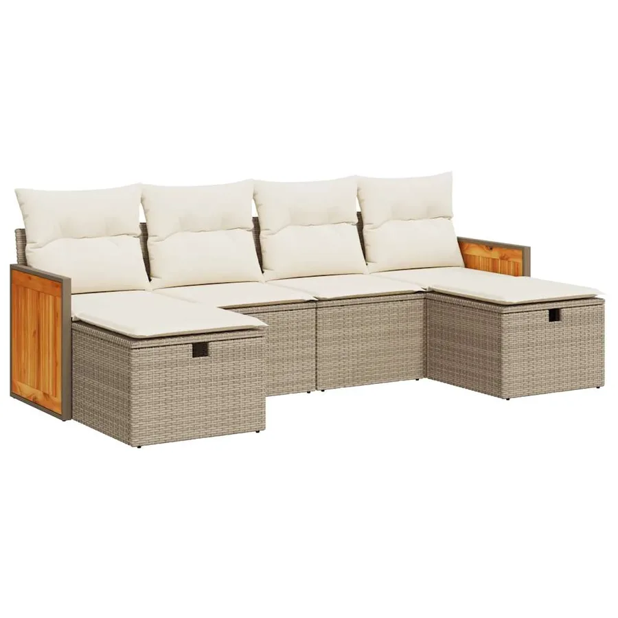 Salon de jardin avec coussins 6 pcs beige résine tressée - 2