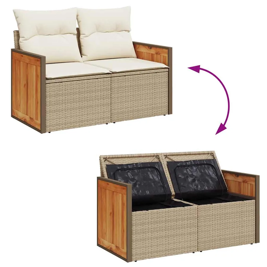 Salon de jardin avec coussins 6 pcs beige résine tressée - 7