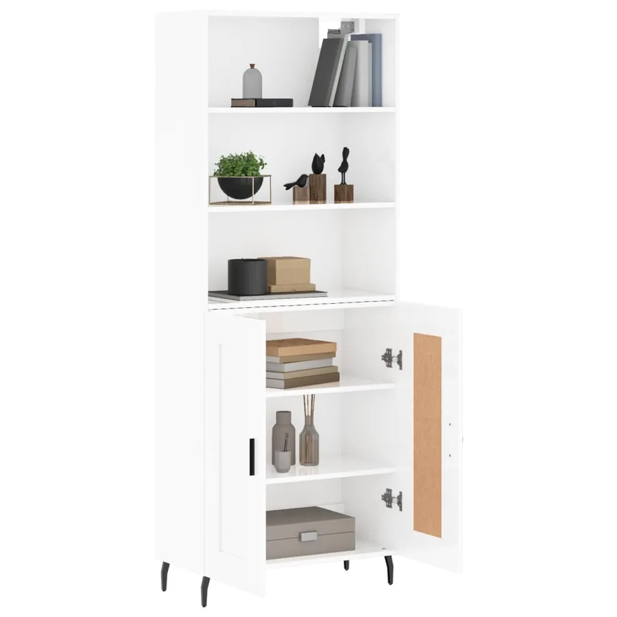Buffet haut Blanc brillant 69,5x34x180 cm Bois d'ingénierie - 3