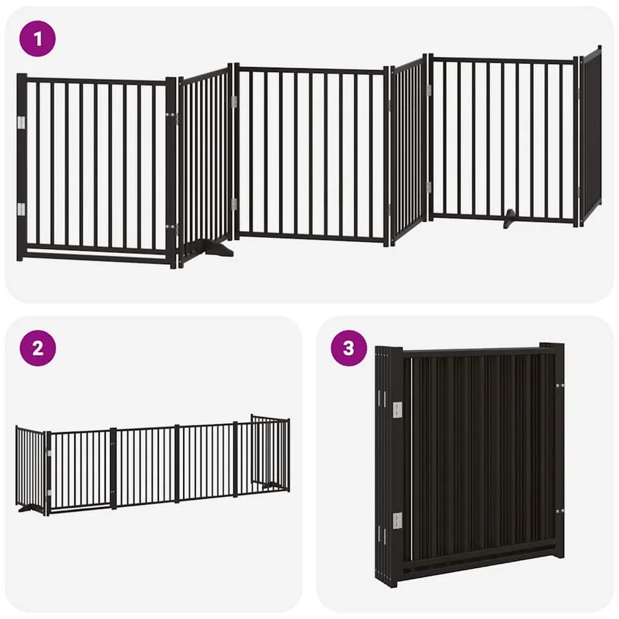 Barrière pour chien porte pliable 6 panneaux noir bois peuplier - 6