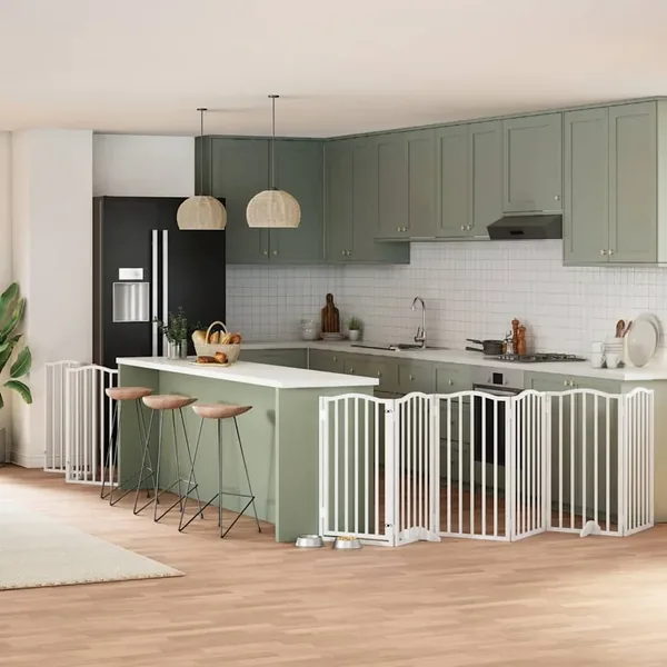 Barrière pour chien porte pliable 9panneaux blanc bois peuplier