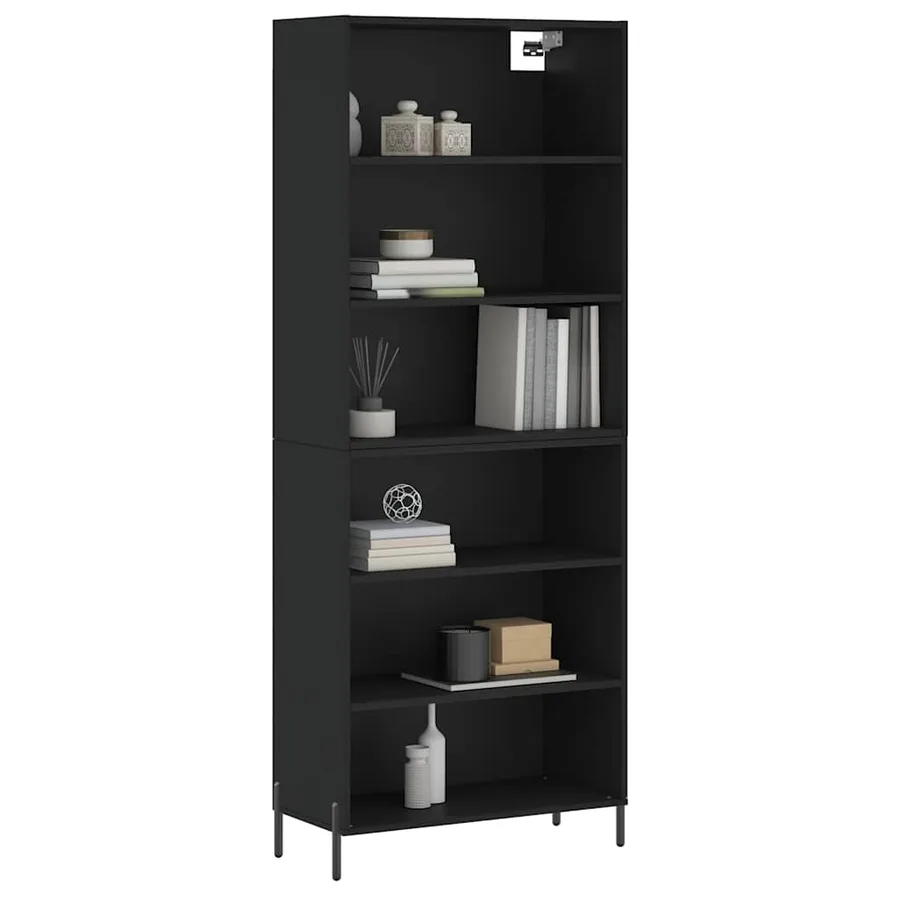 Buffet noir 69,5x32,5x180 cm bois d'ingénierie - 3