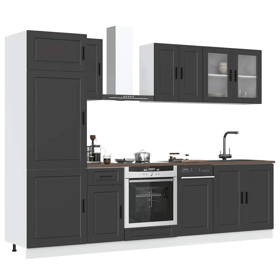 Ensemble de 8 meubles de cuisine "Porto" en bois d'ingénierie noir