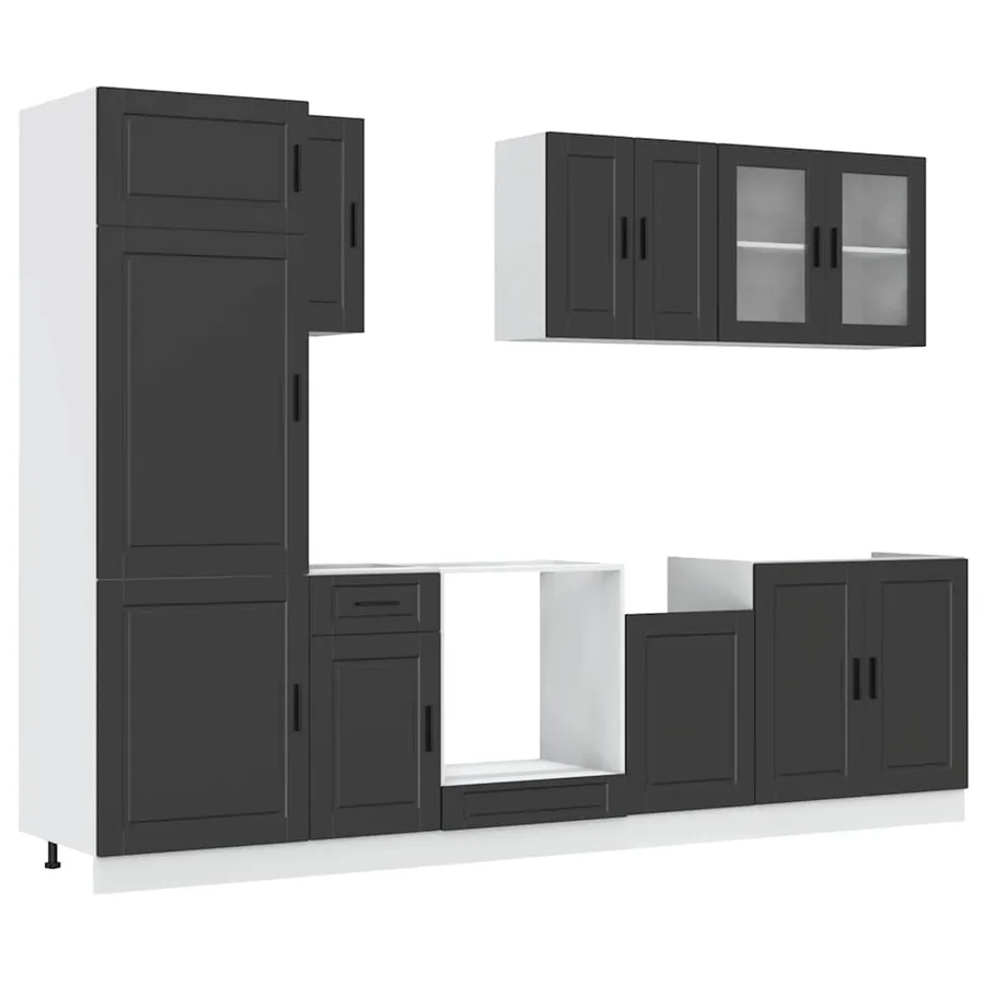Ensemble de 8 meubles de cuisine "Porto" en bois d'ingénierie noir - 2