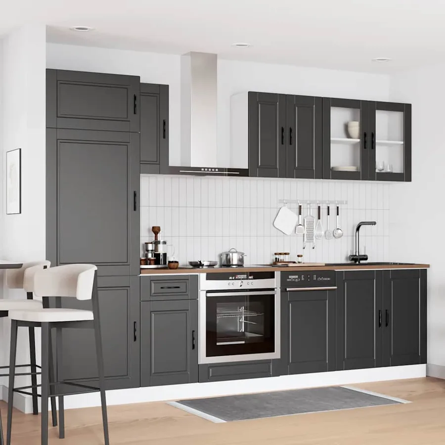 Ensemble de 8 meubles de cuisine "Porto" en bois d'ingénierie noir - 3